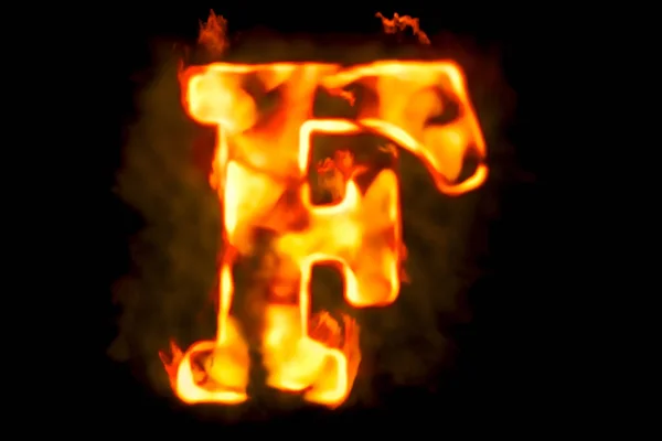 Огненная буква F горящего огненного света, 3D рендеринг — стоковое фото