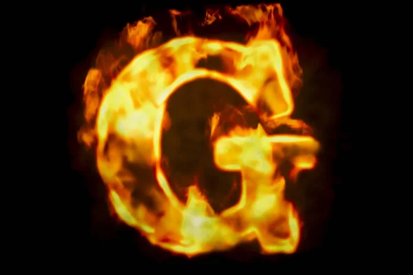 Пожежна літера G горить полум'я світла, 3D рендеринг — стокове фото