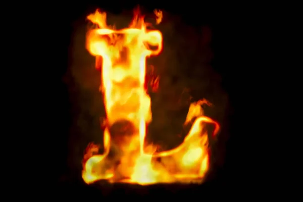 Carta de fogo L de chama acesa, renderização 3D — Fotografia de Stock