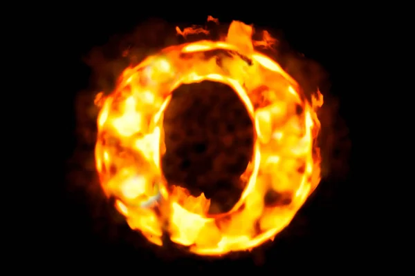 Fire letter O of burning flame light, 3D rendering — Stock Photo, Image