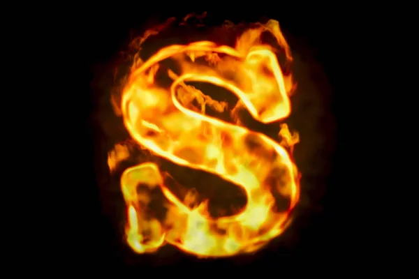 Fire letter S of burning flame light, 3D rendering — Stock Photo, Image