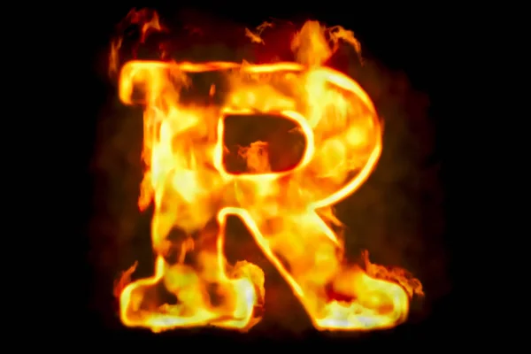 Letra de fuego R de luz de llama ardiente, renderizado 3D — Foto de Stock