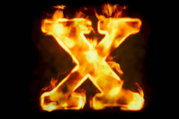 Fire letter X of burning flame light, 3D rendering — Stock Photo, Image