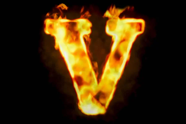 Φωτιά γράμμα V καύση φλόγα φως, 3d rendering — Φωτογραφία Αρχείου