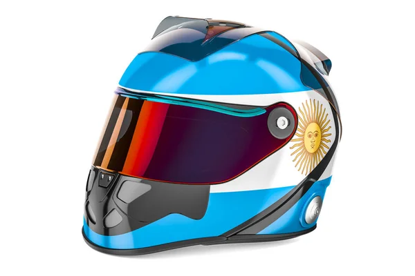 Závodní helma s vlajkou Argentiny, vykreslování 3d objektů — Stock fotografie