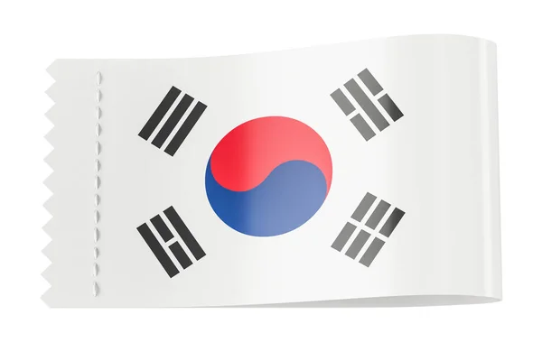 Etiqueta de ropa, etiqueta con la bandera de Corea del Sur. Renderizado 3D — Foto de Stock
