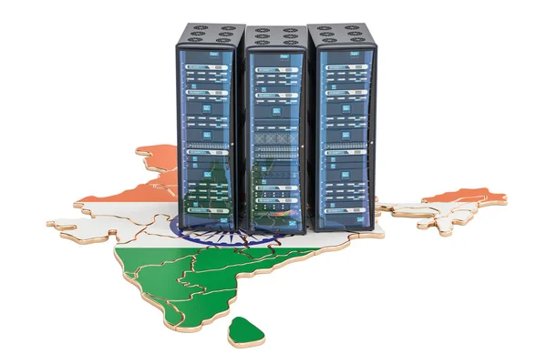 Data Center server racks in India concept, 3D-rendering — Stockfoto