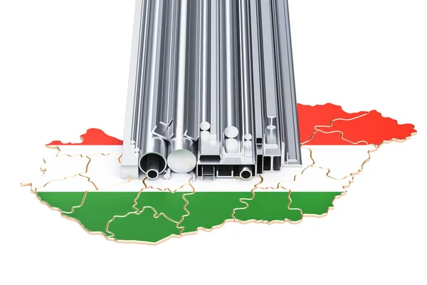 Termelés és a kereskedelem, fém termékek magyarországi koncepció. 3D-s r — Stock Fotó