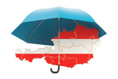 Avusturyalı harita şemsiyesi altında. Güvenlik ve koruma veya sigorta c
