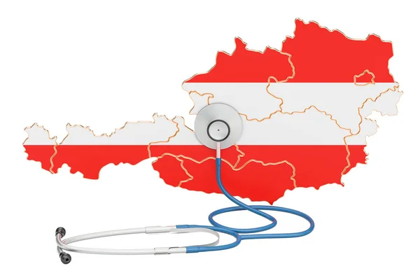 Австрійський карту з стетоскоп, концепції національної охорони здоров'я, 3d — стокове фото