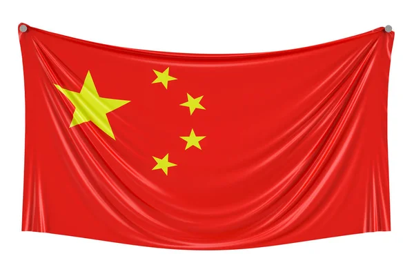 Kinesisk flagga hängande på väggen, 3d-rendering — Stockfoto
