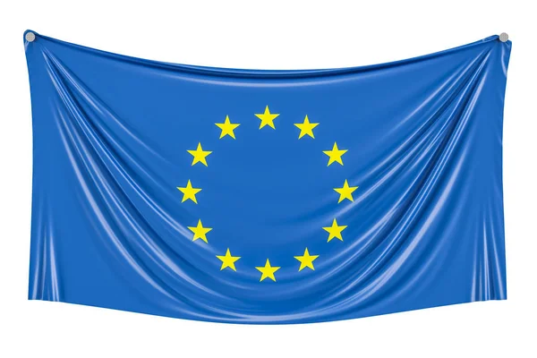 Drapeau de l'Union européenne accroché au mur, rendu 3D — Photo