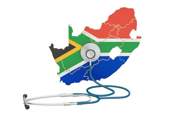 南非地图与听诊器，国家卫生保健概念, — 图库照片