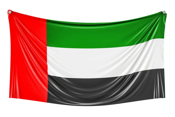 Bandeira dos Emirados Árabes Unidos pendurada na parede, renderização 3D — Fotografia de Stock