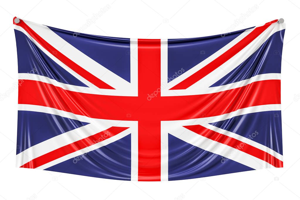 British flag hanging on the wall, 3D rendering