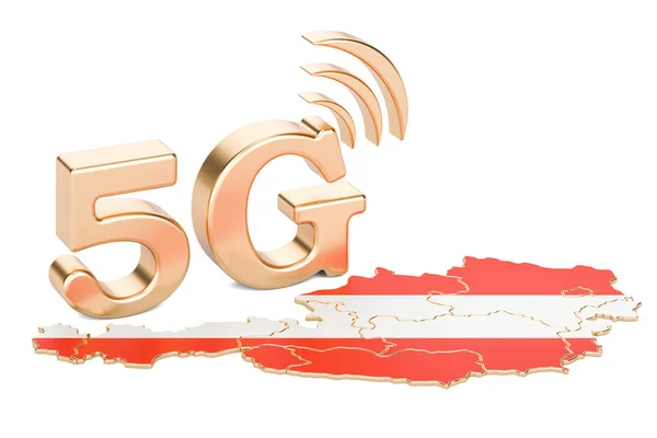 5g v Rakousku konceptu, vykreslování 3d objektů — Stock fotografie