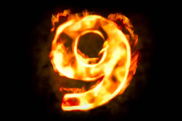 Fire number 9 of burning flame light, 3D rendering — Stock Photo, Image