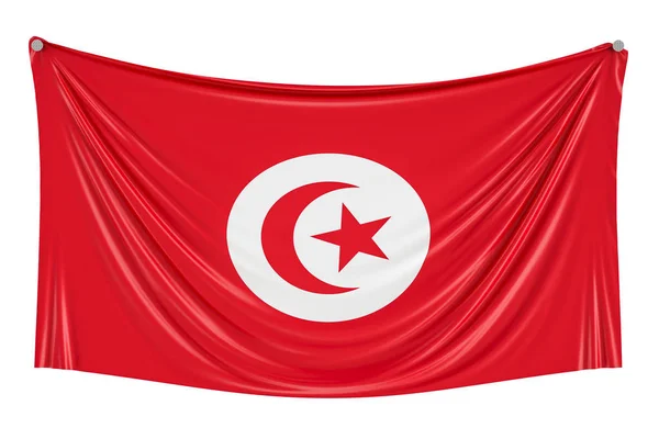 Tunézia zászló lógott a falon, a 3d-leképezés — Stock Fotó