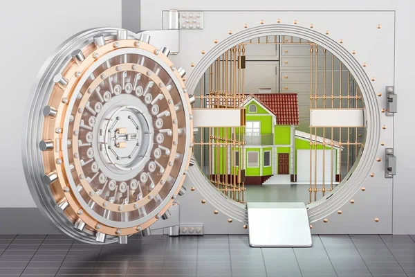 Home inside bank vault. House security and protection concept, 3