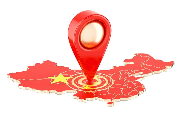 Kaart van de aanwijzer op de kaart van China, 3D-rendering — Stockfoto