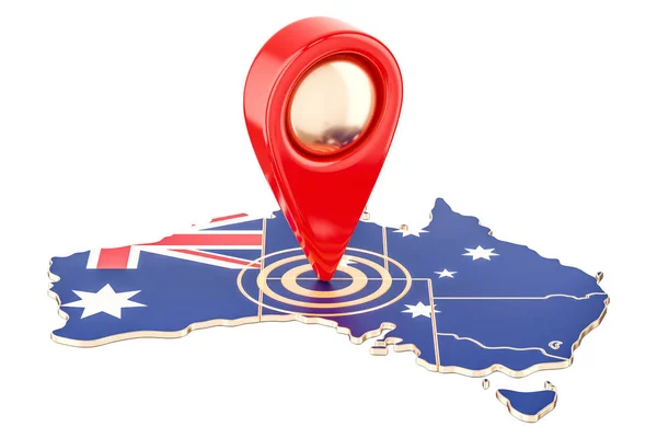 Mapy wskaźnik na mapie Australii, renderowania 3d — Zdjęcie stockowe