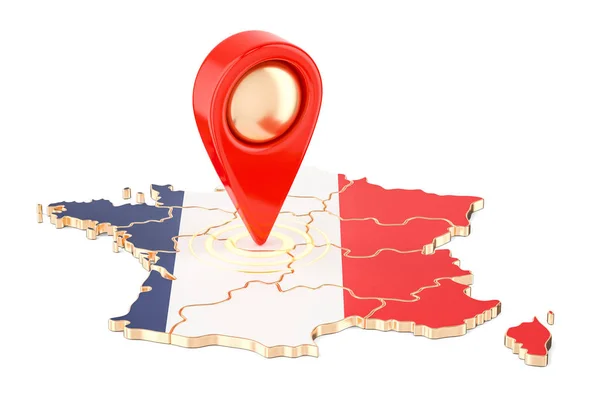 Mapa ponteiro no mapa de França, renderização 3D — Fotografia de Stock
