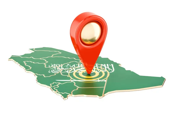Karta pekaren på kartan av Saudiarabien, 3d-rendering — Stockfoto