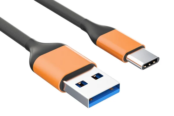 USB-C Laddningsdatakabel, typ C hane till typ en manlig. 3D render — Stockfoto