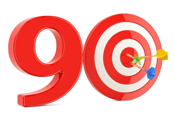 Objetivo 90, concepto de éxito y logro. Renderizado 3D — Foto de Stock