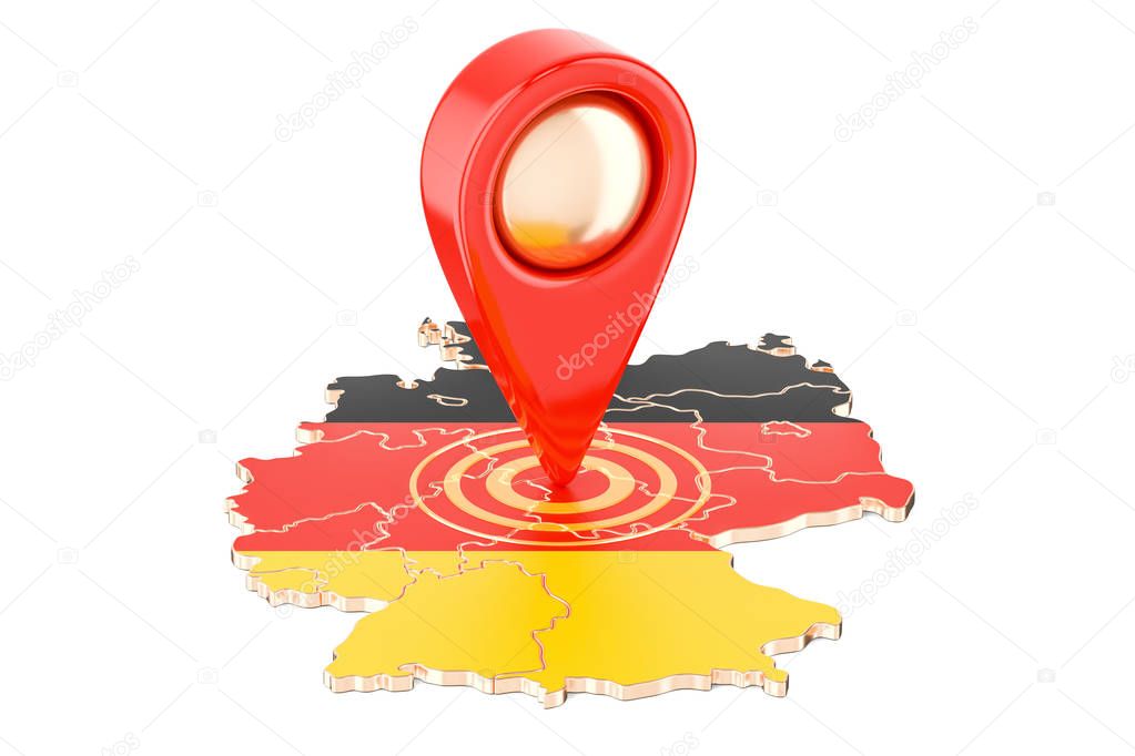 Map pointer on the map of  Germany, 3D rendering