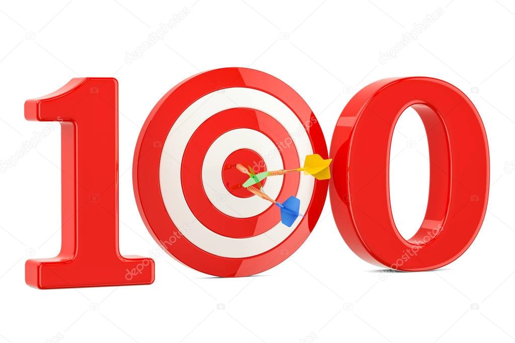 Target 100, success and achievement concept. 3D rendering