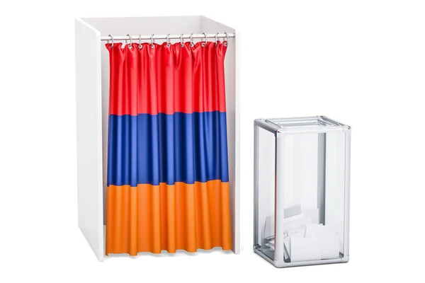 Concetto elettorale armeno, urne e cabine elettorali con fla — Foto Stock