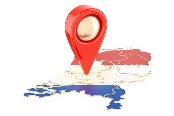 Map pointer on the map of Netherlands, 3D rendering — Stock Photo, Image