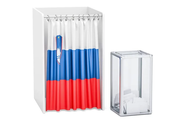 Slovenian election concept, ballot box and voting booths with fl — Stock Photo, Image