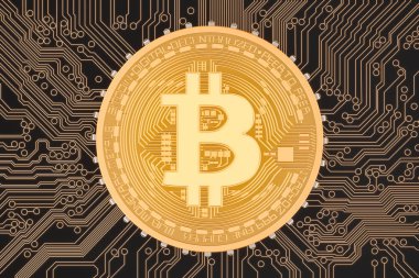 Bitcoin Kripto para birimi kavramı devre kartı, 3d render ile