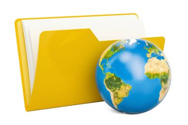 klasör bilgisayar kutsal kişilerin resmi ile dünya Küre, 3d render 