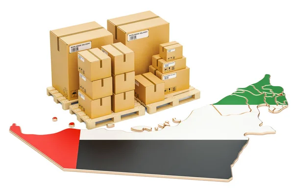 运费和发货从阿联酋概念，3d 渲染 — 图库照片