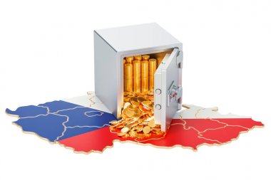 Çek Cumhuriyeti, 3d harita üzerinde altın sikke ile kasa parçalamak