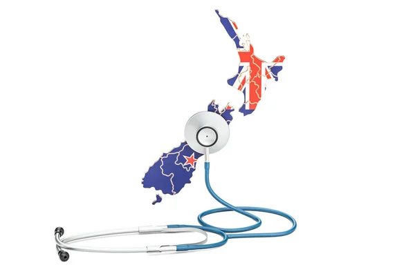 청진 기, 국가 건강 관리 개념으로 뉴질랜드 지도, — 스톡 사진