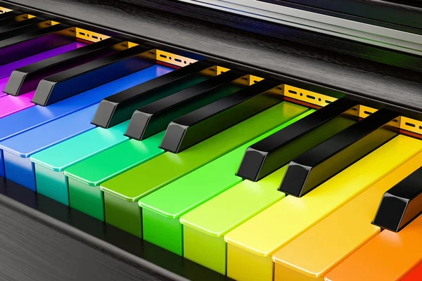 Piano färgade tangentbord, musik koncept. 3D-rendering — Stockfoto