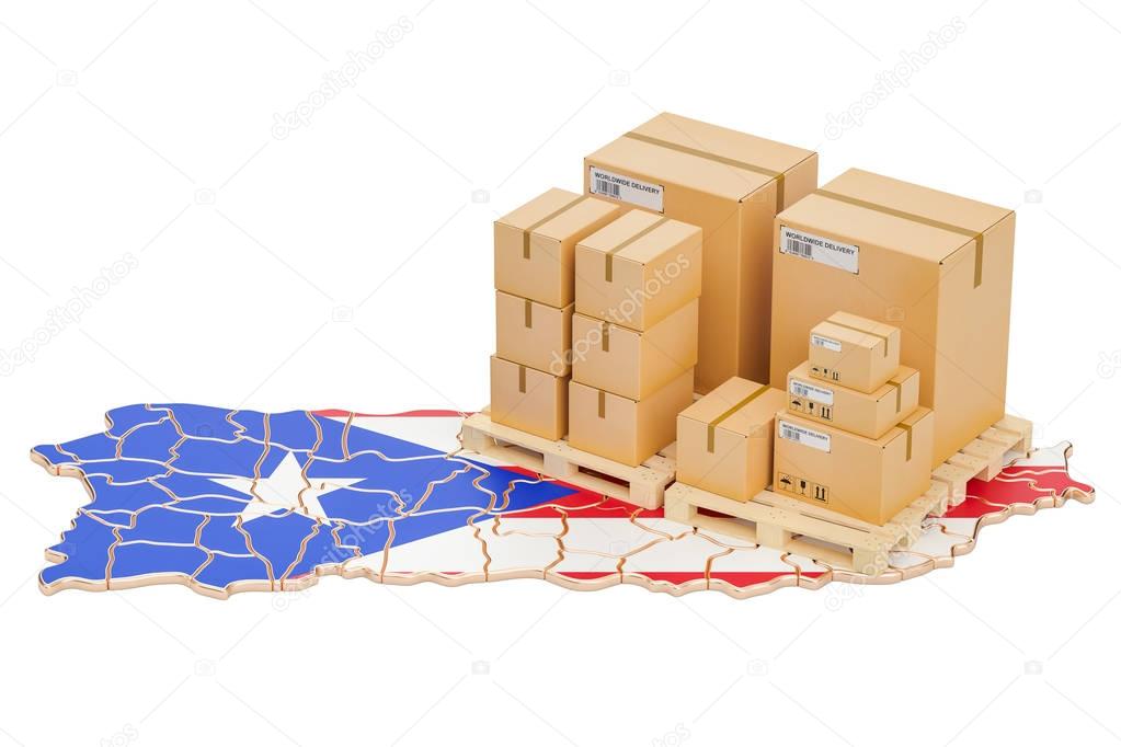 Shipping and Delivery from Puerto Rico concept, 3D rendering