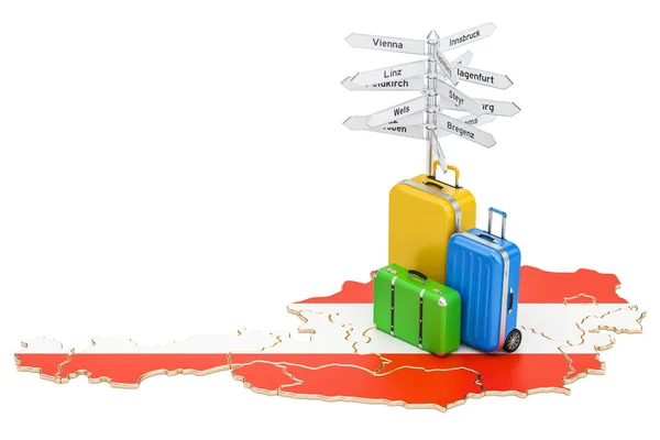 Австрія подорожі концепцію. Австрійський карту з валізи і покажчика — стокове фото