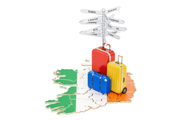 아일랜드 여행 개념입니다. 가방 및 푯 말, 3 아일랜드 지도 — 스톡 사진