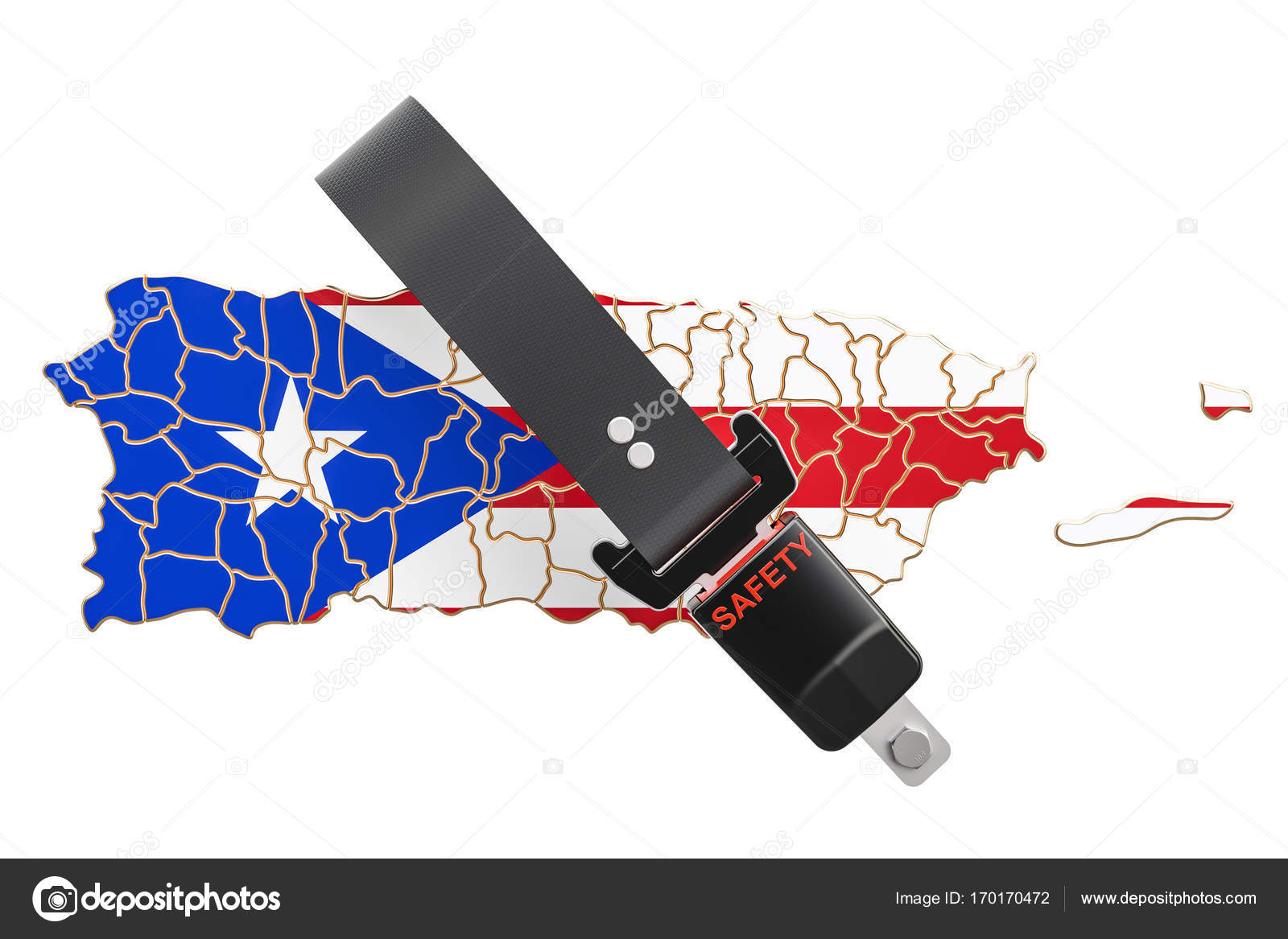 Puerto Rico map with safety belt. Security and protect or insura