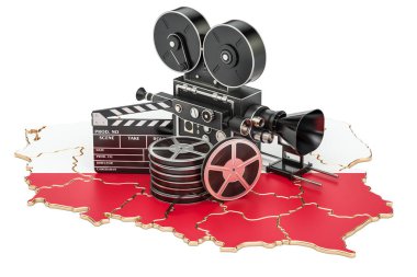 Polonya Sinematografi, film endüstrisi kavramı. 3D render