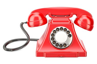 Kırmızı vintage telefon, 3d render