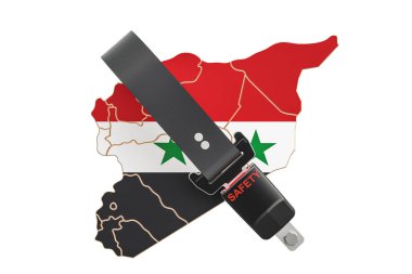 Emniyet kemeri ile Suriye harita. Güvenlik ve koruma veya sigorta c