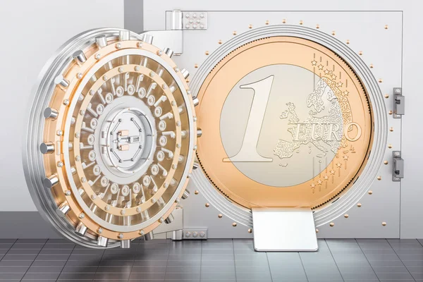 Open Bank Vault with Euro coin, 3D rendering