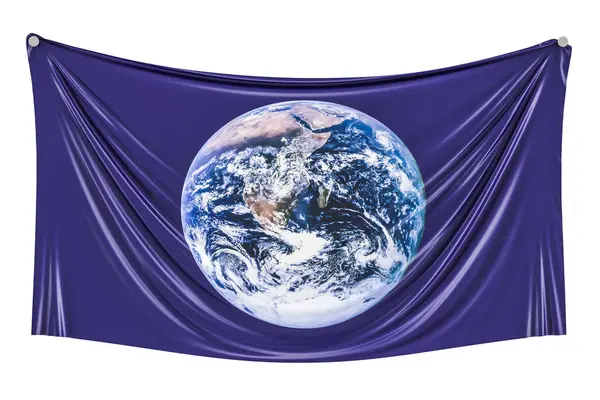 Прапор Землі, що висить на стіні, 3D візуалізація — стокове фото