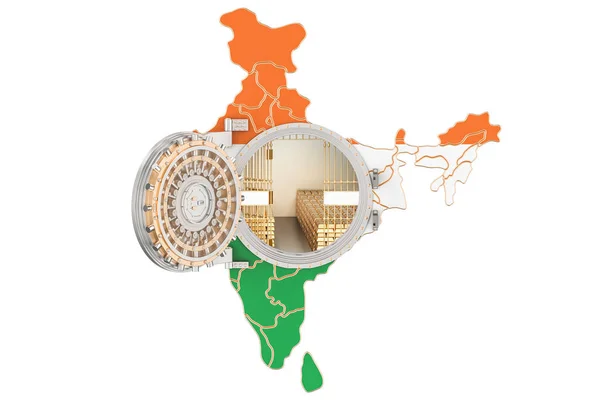 Zlaté rezervy konceptu Indie, bankovní trezor s zlaté cihly. — Stock fotografie